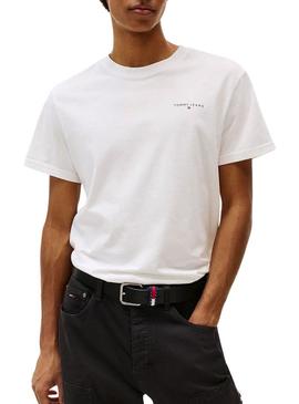 Camiseta Tommy Jeans Linear Chest branca para homem.