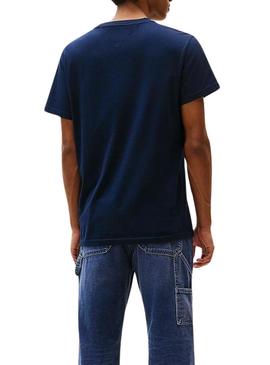 Camisa Tommy Jeans Linear Chest azul marinho para homem.