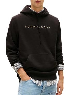 Moletom Tommy Jeans Linear Logo preto para homem.