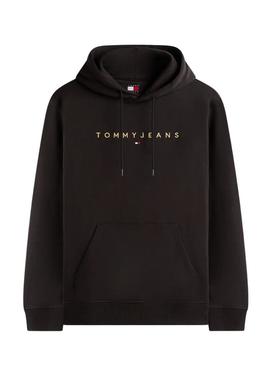 Moletom Tommy Jeans Linear Logo preto para homem.