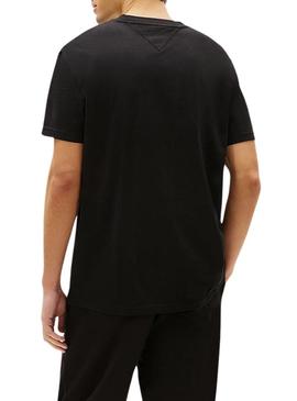 Camiseta Tommy Jeans Linear Logo preta para homem.
