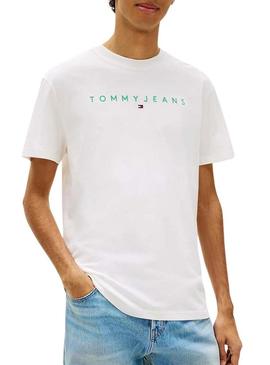 Camisa Tommy Jeans Linear Logo branca para homem.