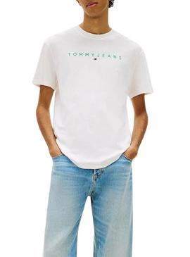 Camisa Tommy Jeans Linear Logo branca para homem.