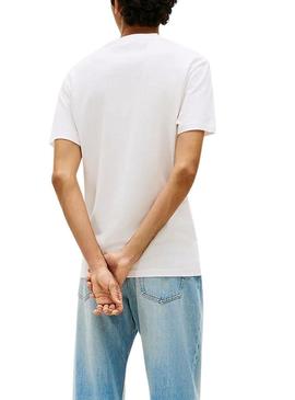 Camisa Tommy Jeans Linear Logo branca para homem.