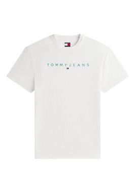 Camisa Tommy Jeans Linear Logo branca para homem.