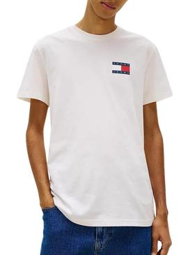 Camiseta Tommy Jeans Essential Flag branca para homem.