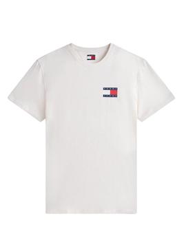 Camiseta Tommy Jeans Essential Flag branca para homem.