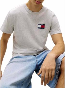 Camisa Tommy Jeans Essential Flag cinza para homem.