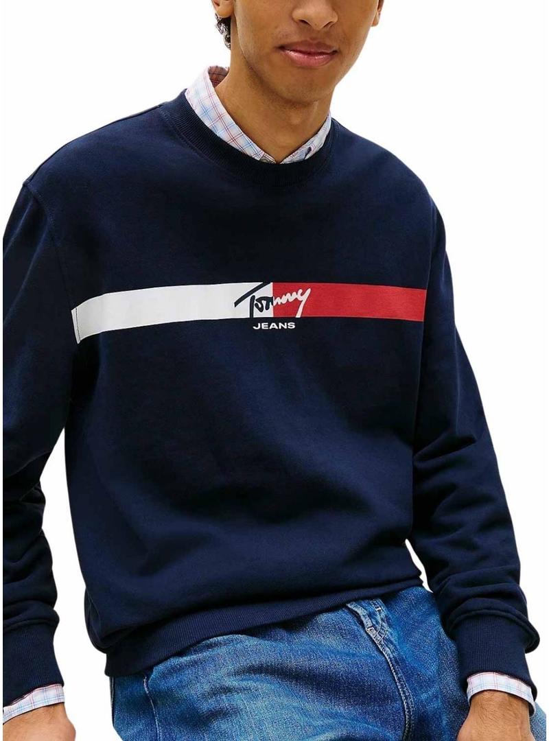 Moletom Tommy Jeans Sign Stripe azul marinho para homem
