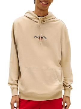 Moletom Tommy Jeans Backprint bege para homem.