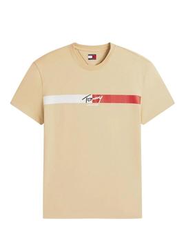 Camiseta Tommy Jeans Signature Stripe bege para mulher.