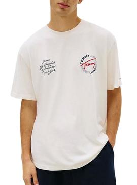 Camiseta Tommy Jeans Circle branca para homem