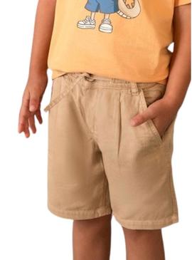 Bermuda Mayoral em linho relaxed fit cor de camelo para menino