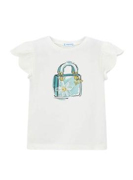 Camiseta Mayoral bolsa branca para menina.