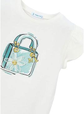 Camiseta Mayoral bolsa branca para menina.
