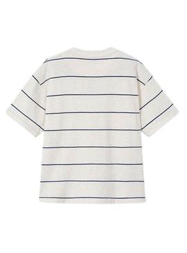 Camisola listrada branca e azul da Mayoral para menino.