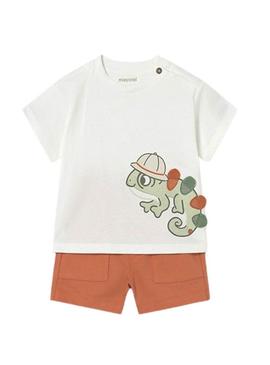 Conjunto Mayoral Camaleão branco e laranja para bebê.