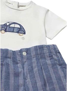 Conjunto Maioral carrinho branco e azul para bebê