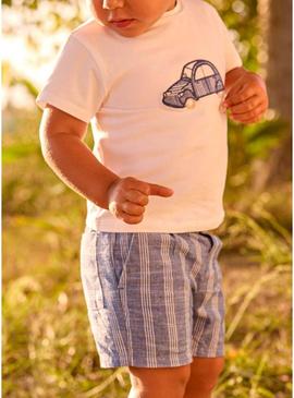 Conjunto Maioral carrinho branco e azul para bebê