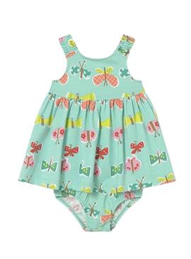 Vestido Mayoral borboletas azul turquesa para bebê.