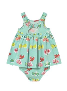 Vestido Mayoral borboletas azul turquesa para bebê.