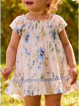 Vestido Mayoral flores azul para bebê