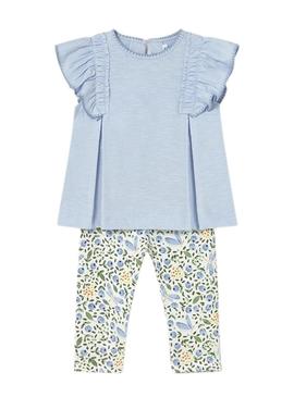 Conjunto Mayoral azul flores para bebê