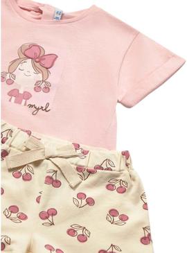 Conjunto camiseta e shorts Mayoral Peônia rosa para bebê