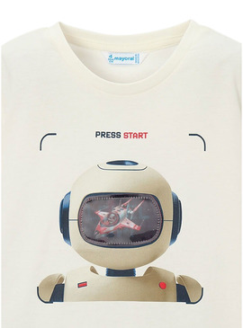 Camiseta Mayoral Robot bege para menino.