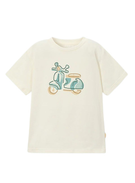 Camiseta Mayoral Vespa branca para menino.
