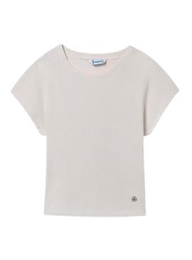 Camiseta acanalada branca para menina da Mayoral.