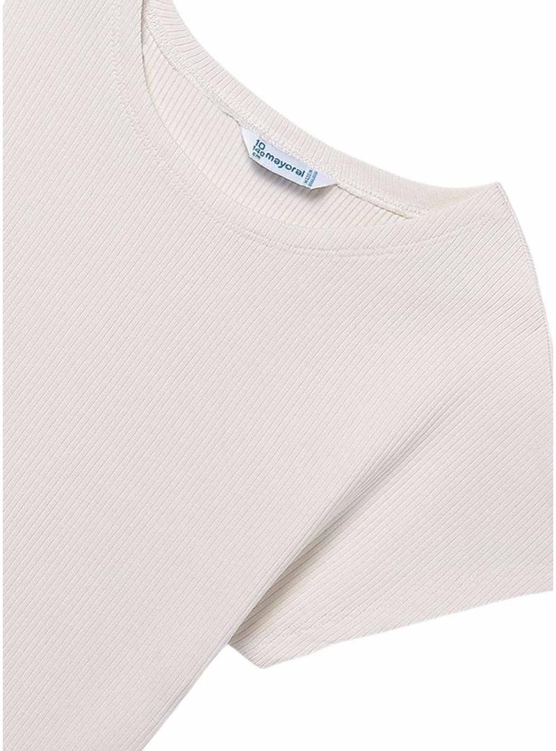 Camiseta acanalada branca para menina da Mayoral.