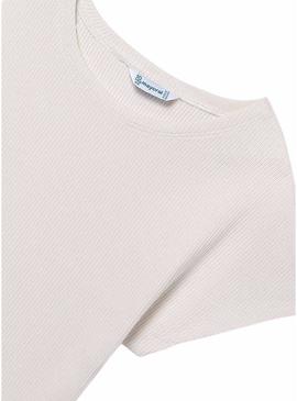 Camiseta acanalada branca para menina da Mayoral.