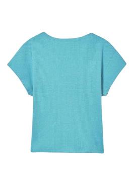 Camiseta Mayoral canelada azul para menina.