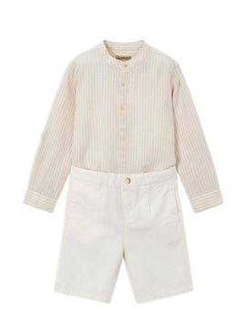 Conjunto camisa e bermuda Mayoral linho bege para menino.
