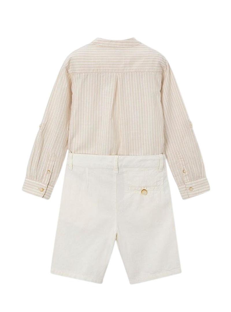 Conjunto camisa e bermuda Mayoral linho bege para menino.