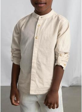 Conjunto camisa e bermuda Mayoral linho bege para menino.