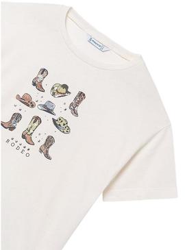 Camiseta Mayoral rodeo branca para menina.