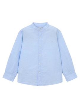 Camisa Mayoral mao de linho azul para menino.