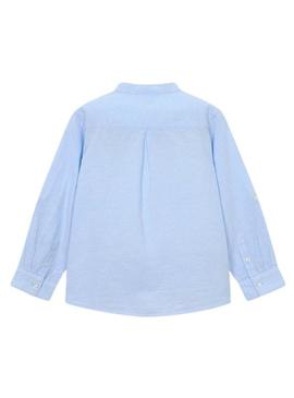 Camisa Mayoral mao de linho azul para menino.