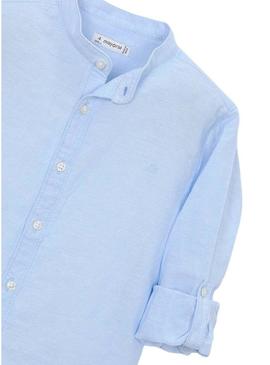 Camisa Mayoral mao de linho azul para menino.