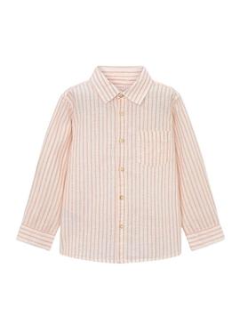 Camisa Mayoral linho listras branco e laranja para menino