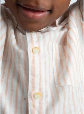 Camisa Mayoral linho listras branco e laranja para menino