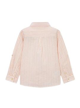 Camisa Mayoral linho listras branco e laranja para menino