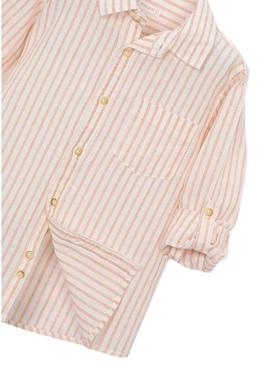 Camisa Mayoral linho listras branco e laranja para menino
