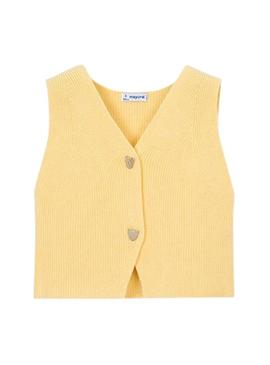 Colete Mayoral tricot amarelo para menina.