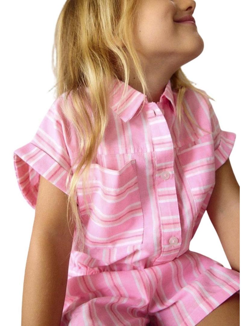 Conjunto Mayoral rosa listrado para menina.