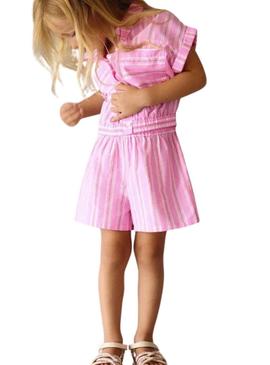 Conjunto Mayoral rosa listrado para menina.