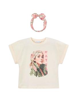 Camiseta e faixa Mayoral branca para menina