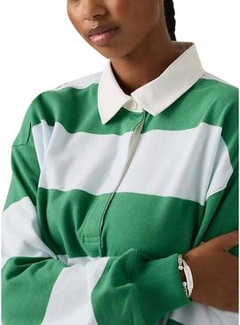 Polo Levis Reenie de rugby listrado verde e azul para mulher.